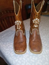 Blazin Rocks Youth Western Boots. Size 2.5 Children. Dark Tan Leather Patterned
