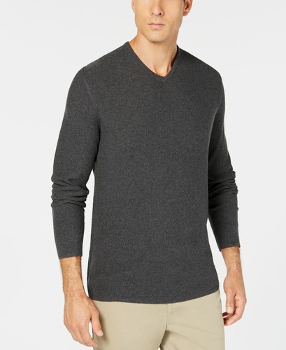 $130 Tasso Elba Men's Gray Long-Sleeve Cotton Top Pullover V-Neck Sweater Size L