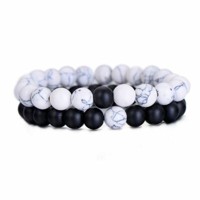 2pcs Couples Distance Bracelet Set Classic Natural Stone Yin Yang Beaded  Beads