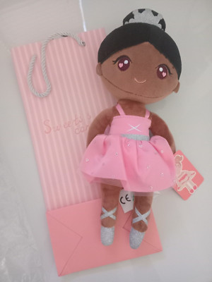 New Gloveleya Ballerina Brown Tan Skin Pink Dress Soft Rag Doll Plush 13 inch