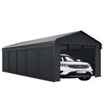 Carport 12x25 ft Heavy Duty Metal Carport Kits Outdoor Shelter Garage w/Sidewall