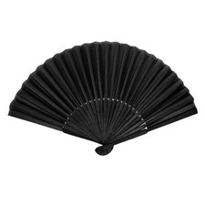 Folding Hand Fan Black Silk Fabric Bamboo Ribs Hand Held Chinese