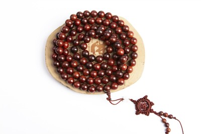 10MM 108 Pcs Mahogany Red Sandalwood Mala Beads Natural Wood Round Beads 43''