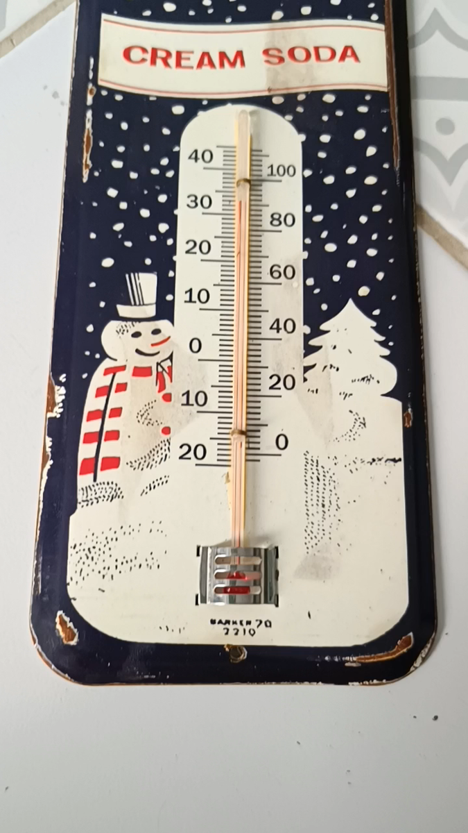 Vintage SNOW WHITE CREAM SODA Thermometer Tin merchandise 1950'S
