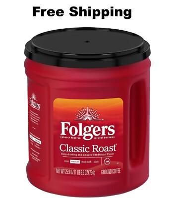 (4 pack) Folgers Classic Roast Ground Coffee Medium Roast, 25.9 oz Canister