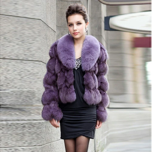 Damen Winter Jacken Echt Fuchspelz Mantel mit Revers Dick Warm Mode Oberbekleidung - Bild 3 von 16