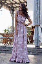 Yana Lukacher Dusty Rose Polka Dot Summer Maxi Dress