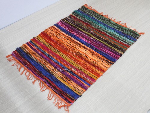 Orange Multi Cotton Chindi Living Room Area Floor Decorative Chindi Decor Rugs - Foto 2 di 7