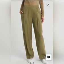 NWOT Vince Women Olive Green Linen Blend Pull On Straight Leg Pants XXL