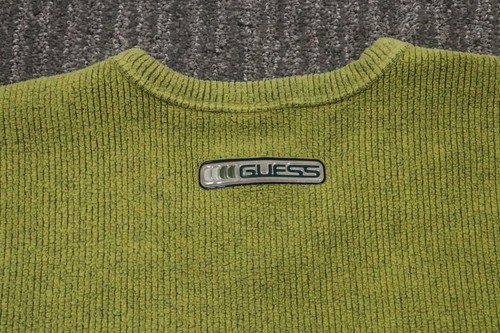 GUESS Men's XL Vintage Y2K V-Neck Fleece Sweater Green Skater Baggy Grunge - Picture 7 of 14