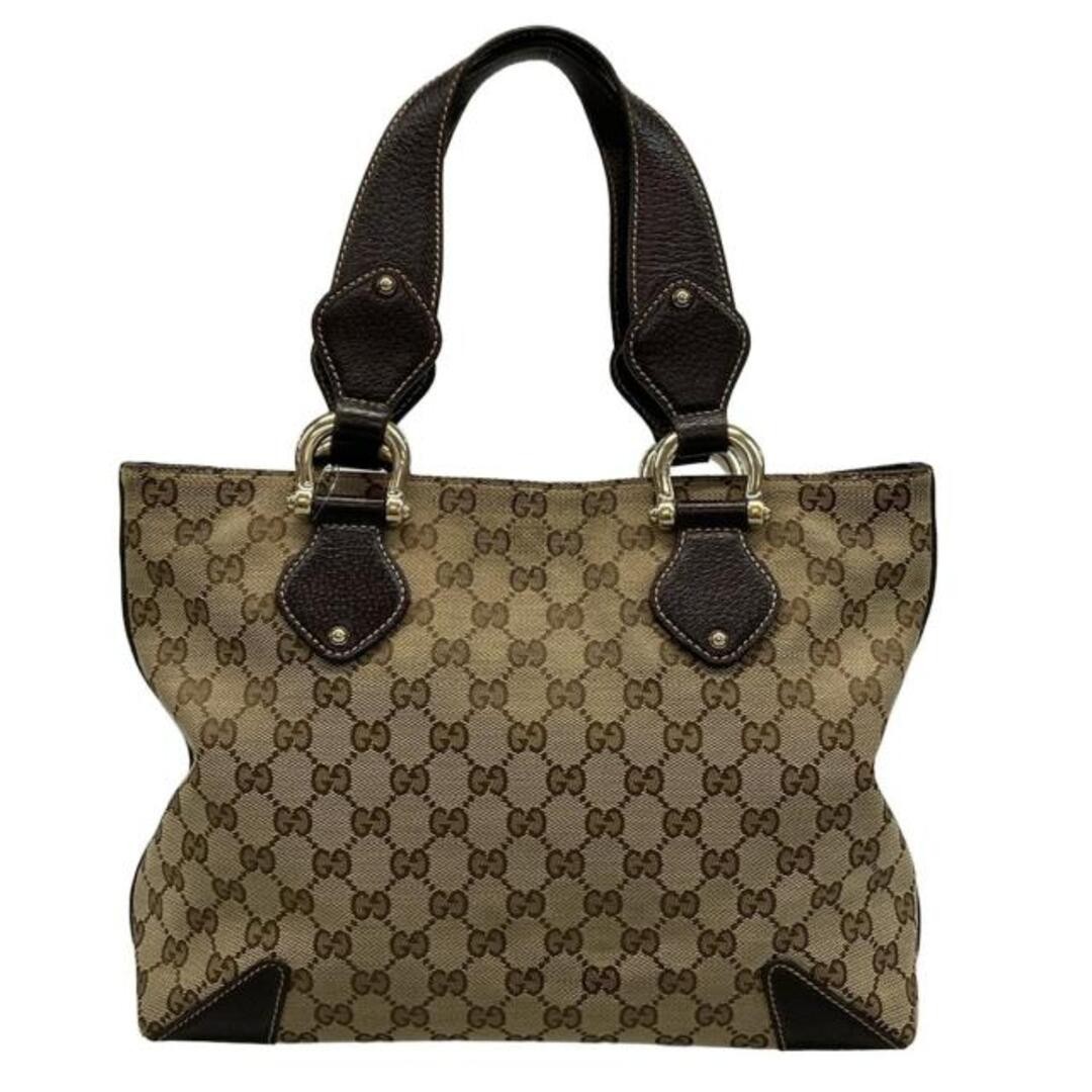 Gucci GG Pattern Tote Bag Dark Brown Beige Leather Used 25x32cm thumbnail 4