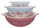 3 pc Vintage Pyrex Pink Gooseberry Cinderella Nesting Mixing Bowls 441, 443, 444
