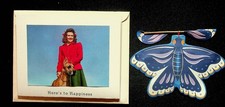 S. S. Adams Dog Souvenir Card With Blue Purple Mechanical Butterfly 1930's NJ 