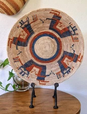 Vintage Handwoven Coil Basket Wicker Rattan Gallery Wall Art Bohemian Natural 15