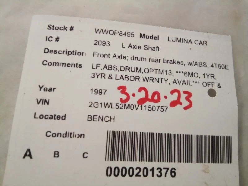 Eje conductor eje delantero disco frenos traseros se adapta a 95-99 LUMINA CAR 1686088 Foto 4 de 4