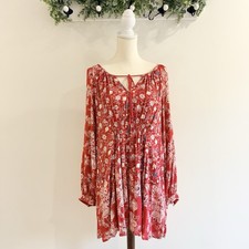 Free People Lucky Loosey Mini Dress Blood Orange Combo Boho Size Medium ZZ12 NEW