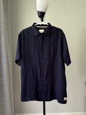 Scotch  Soda Amsterdam Mens XL Navy Linen Blend Button Up Shirt Short Sleeve