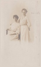 Antique RPPC Postcard Two Women White Dresses Posing Chicago IL 1907