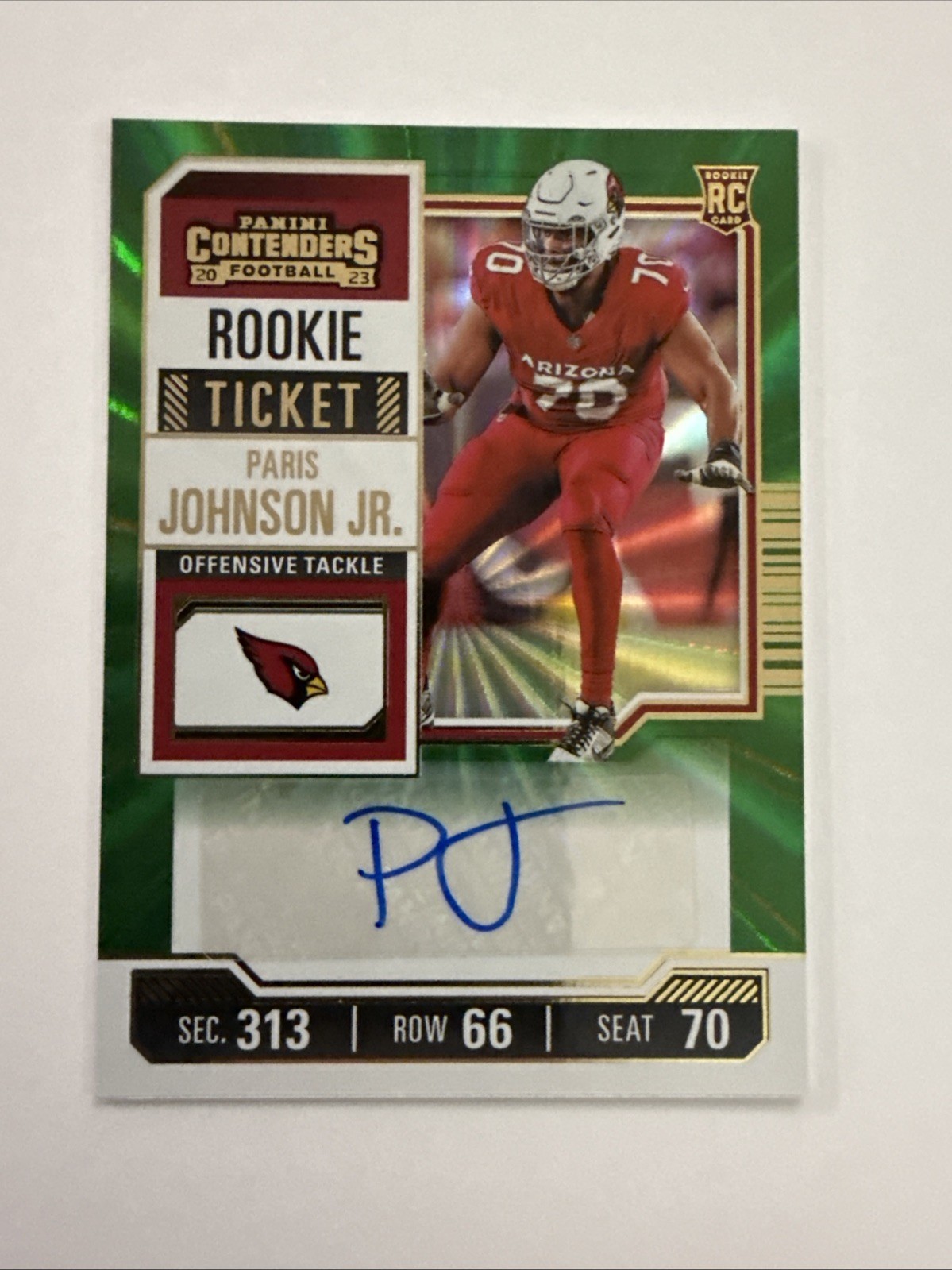 2023 Panini Contenders - Rookie Ticket Paris Johnson Jr. #151 Green Laser Auto 