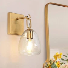 LNC Modern 5" 1-Light Brass Wall Sconce Bath Vanity Light w/ Dome Hammered Glass