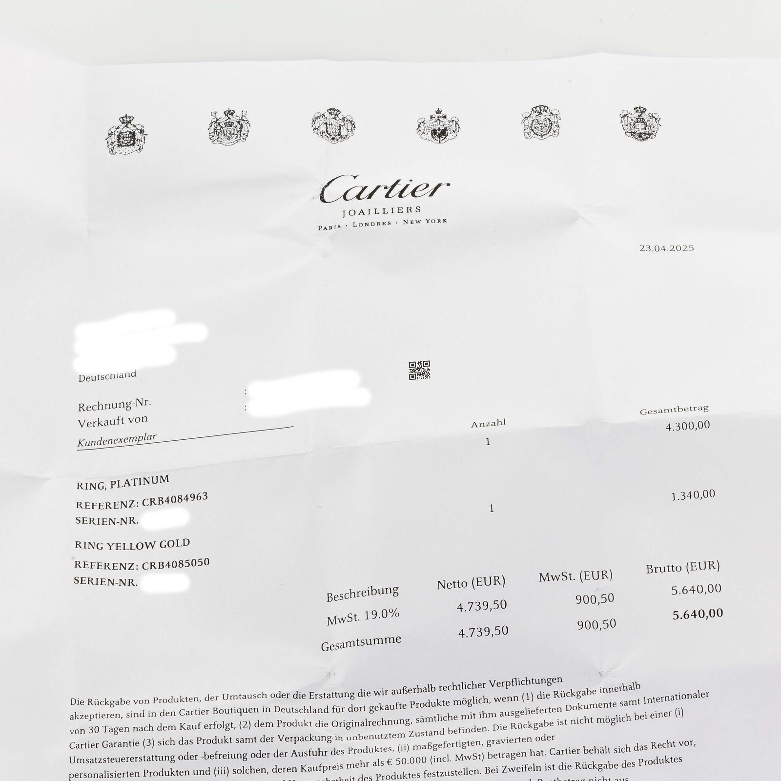 Cartier Love Ring 950 Platinum No Trim Size 63 Genuine Box & First Purchase Invoice image 5