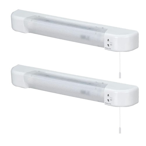 Set of 2 Modern Bathroom White LED Shaver Lights Pull Cord Over Mirror - Picture 1 of 8