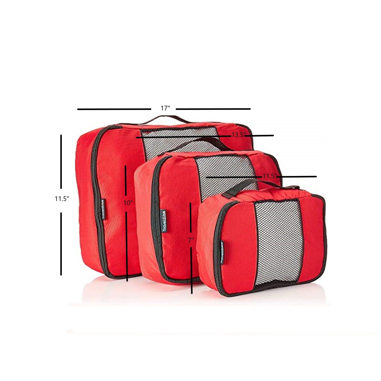 TravelWise Nylon Luggage Organization Zipped Mesh Packing Cubes, Red (3 Sizes)