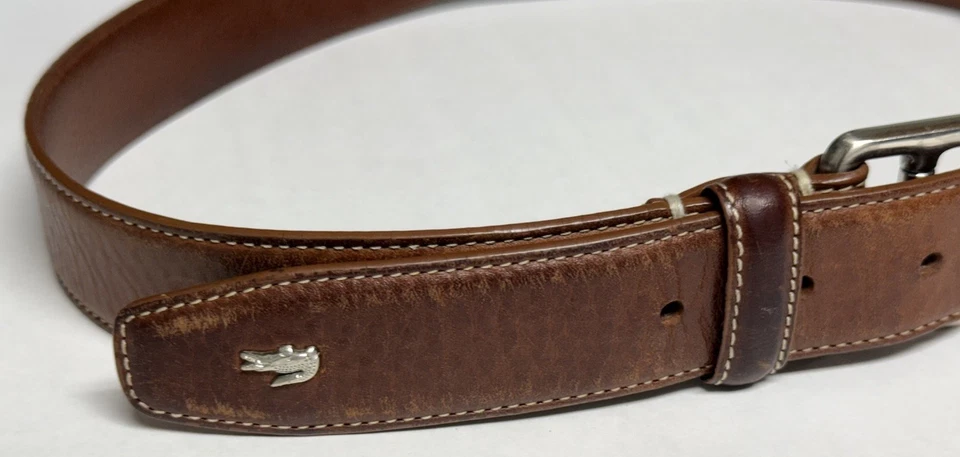 Brown Leather Belt Lacoste Crocodile Of France Pre-owned Good Size 30-34 Waist - Image 2 of 4