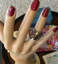 Sterling Silver Handmade Spinner Ring Sz 6.5  3 Garnet Colored Stones
