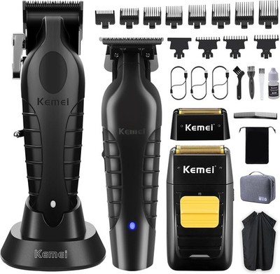 KEMEI Professional Hair Clipper and Trimmers Set, Km-2299+2296+1102-black 