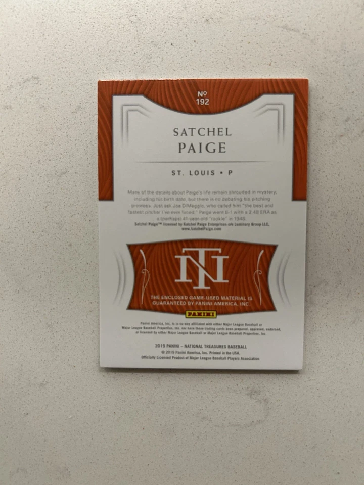 Satchel Paige 2019 Panini National Treasures Patch Relic GU Game Used /25 🔥 - Image 2 of 2