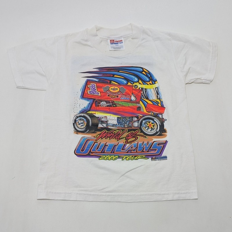 Vintage World Of Outlaws 2000 Tour Racing T Shirt Y2K Kids Small Sprint Car FLAW