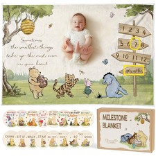 Winnie Bear Baby Monthly Milestone Blanket, Neutral Vintage Bear Quotes Soft ...