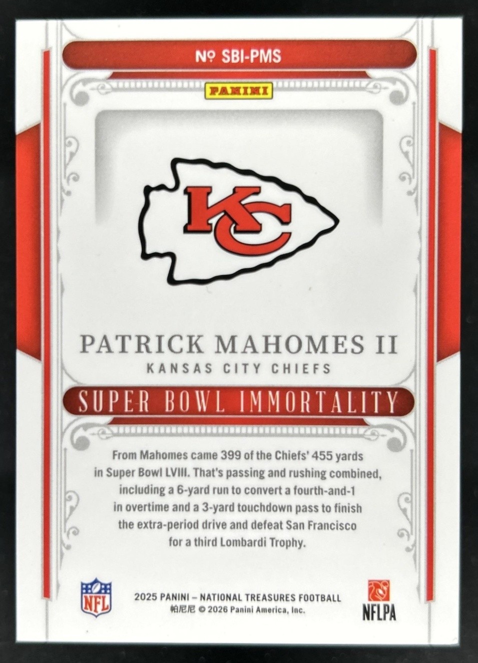 2025 Panini National Treasures Patrick Mahomes II Super Bowl Immortality #/99 view 2