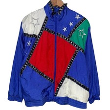 Vintage 1993 Lavon Colorblock Nylon Metallic Stars Windbreaker Jacket Size PS