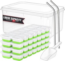 56pcs Ice Cube Tray with Lid and Bin Stackable 4 Trays Silicone Plastic Free