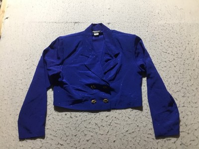 VTG Michael B. Ltd. Blazer Womens 8 Blue Button Up Collared Long Sleeve Cropped