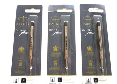 3 PARKER QUINK FLOW FINE BLACK Ballpoint Pen Refills - SEALED - New