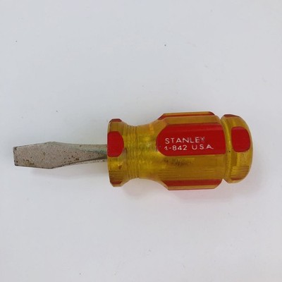 VTG Stanley Tools 1-842 Flat Head Stubby Screwdriver Yellow Red 3  Made In USA