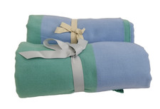 M&S Home Wool Blend Woven Striped Throw x 2 Blue Mix New