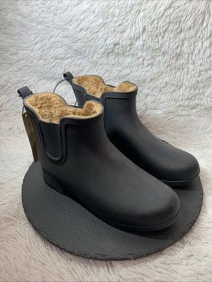 Chooka Delridge Women s 10, Black Faux Fur Chelsea Waterproof Boot Rubber NEW