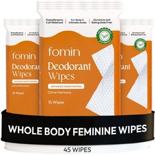 FOMIN Acidified Deodorant Wipes For Women – Citrus Harmony | Hypoallergenic, pH-
