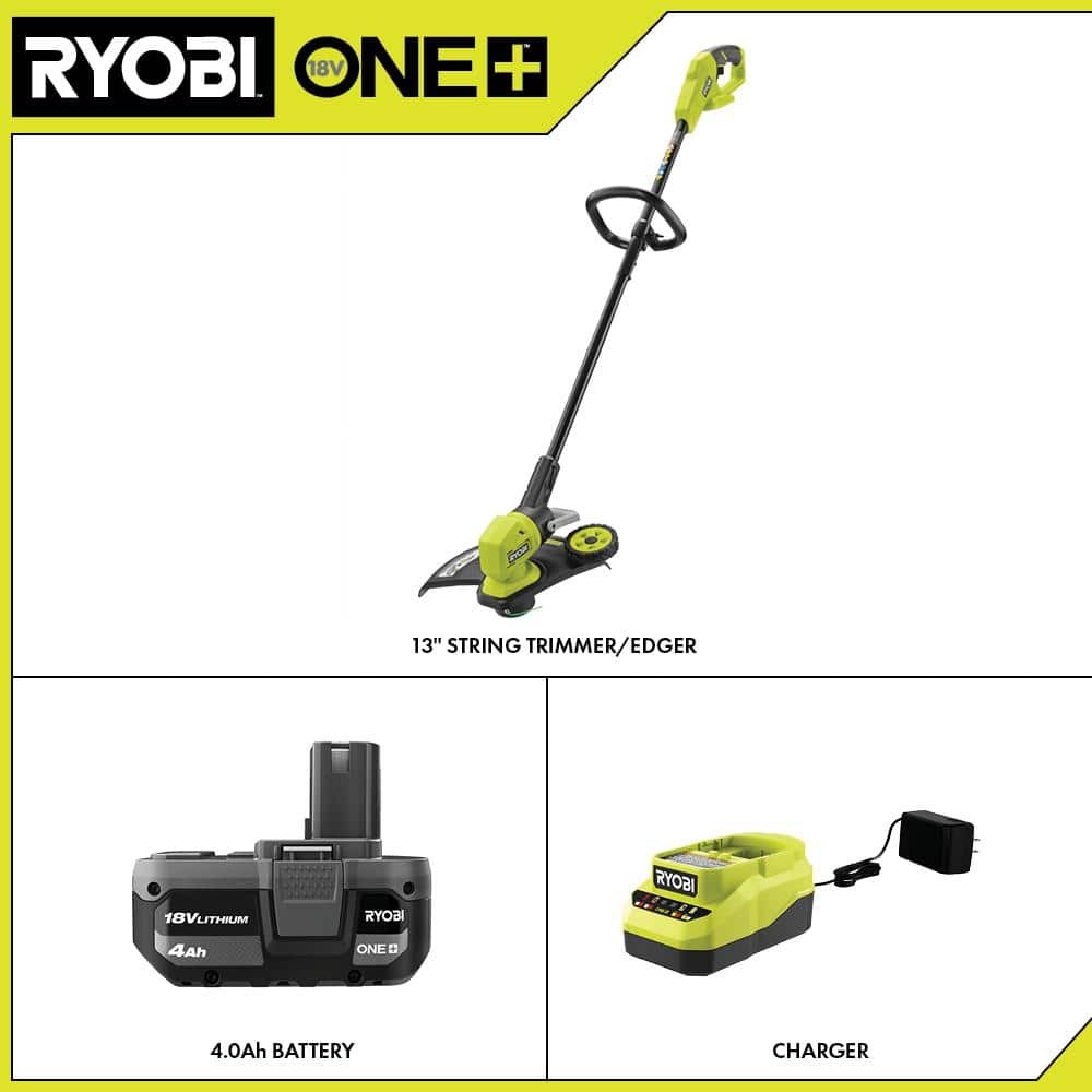 RYOBI ONE+18V 13 in. Cordless Battery String Trimmer/Edger 4.0Ah Battery+Charger
