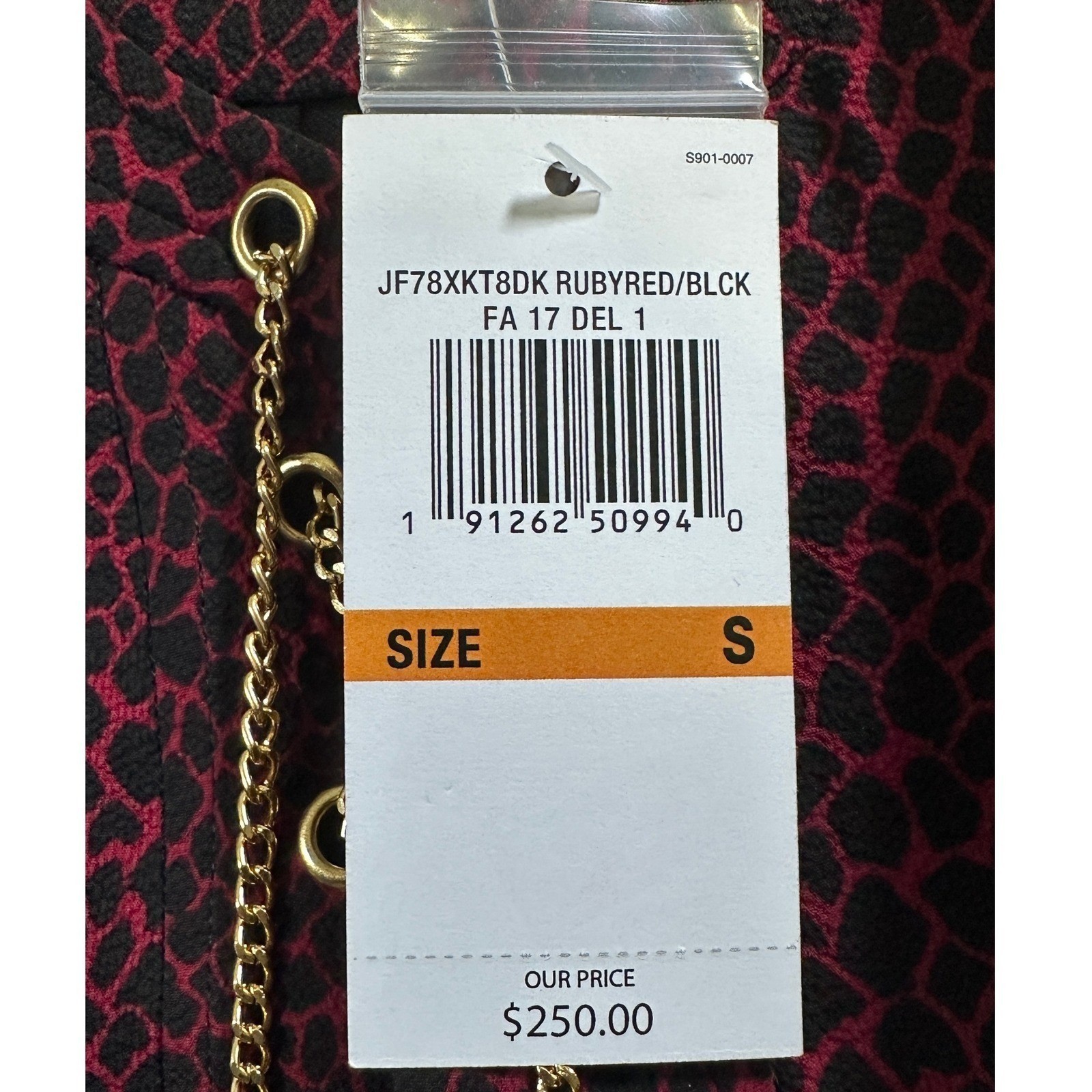 NWT MICHAEL KORS Women's Burgundy S Animal Print Lace Up Chain Dress thumbnail 7