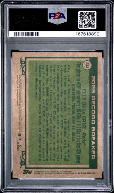 ELLY DE LA CRUZ 2026 TOPPS HERITAGE BLACK REFRACTOR 12/77 #233 GRADED PSA 10 view 2