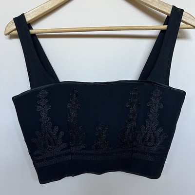 John Richmond Structured Embroidered Bodice Bustier Corset Top Black Size S