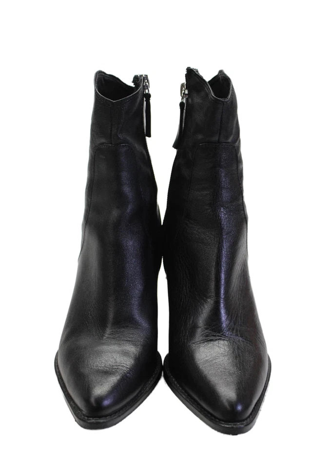 Botines Zara Mujer Cremallera Lateral Tacón Bloque Punta Cuero Negro Talla 38 Foto 2 de 4