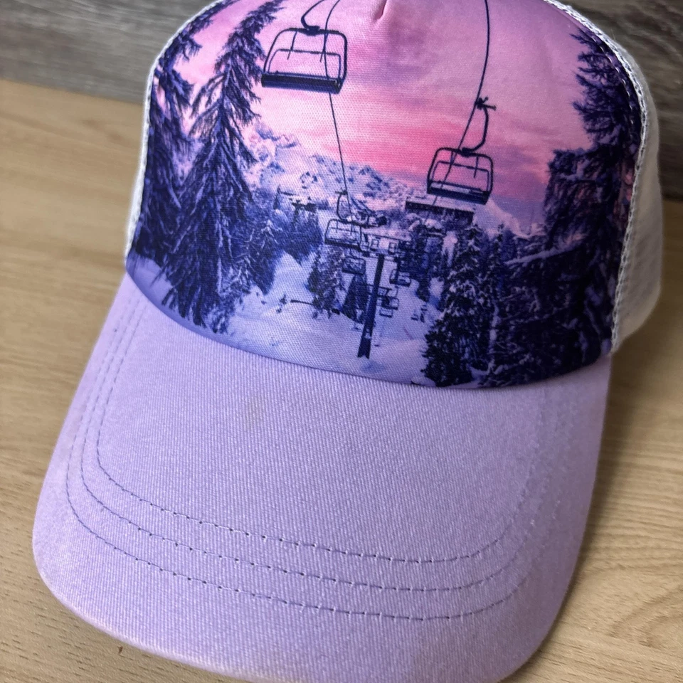 Gorra de piel de tortuga espalda a presión púrpura blanco camionero malla elevador de esquí montaña para hombre Foto 3 de 4