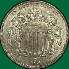 1866 Rays Shield Nickel Choice Almost Uncirculated AU+ Coin #35221