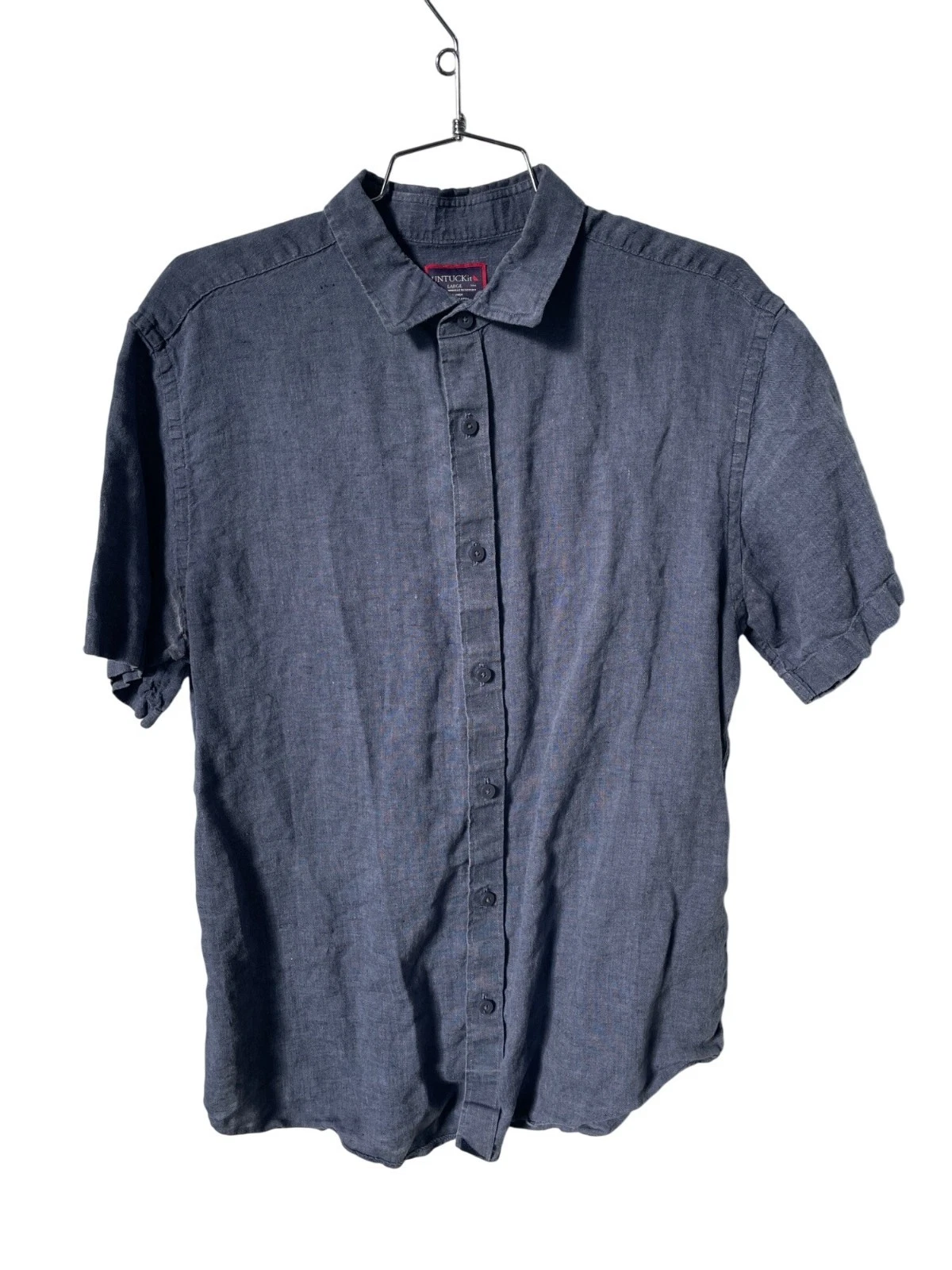 Untuckit Araujo Shirt Size Large Button Front Short Sleeve Navy Blue Career Work